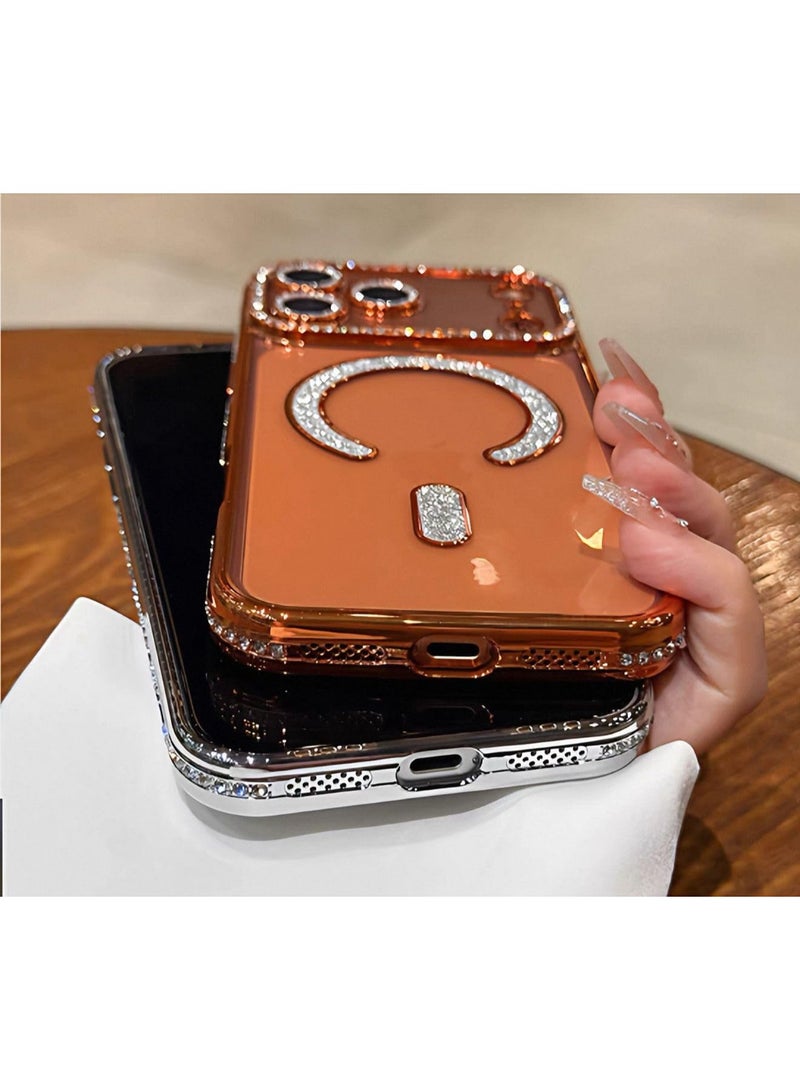 Luxury case for iPhone 17 Pro Max , compatible with MagSafe, magnetic for women, with diamond-cut protective cover (orange, iPhone 17 Pro Max) - Image 4